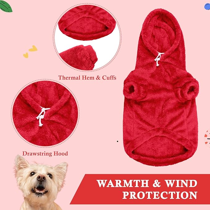 3XL Dog Sweaters for Large Dogs,Dog Hoodie,Warm Fuzzy Fleece Sweatshirt with Hood & Pocket,Leash Hole,Cozy Cold Weather Pet Clothes Sweater Hoodie for Large Dogs(Red,3XL)