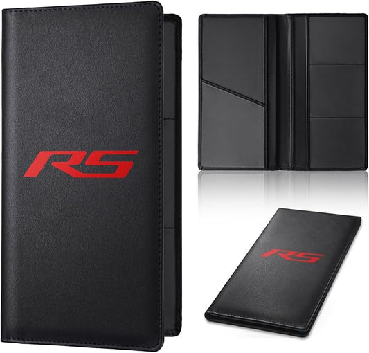 Leather Car Registration and Insurance Cards Holder Compatible with Chevy Camaro RS Cars, Vehicle Glove Box Car Organizer with Magnetic Shut, Documents License for Camaro RS Owners
