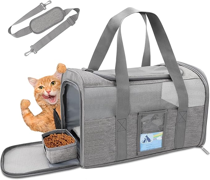Refrze Cat Carrier,Dog Carriers for Small Dogs Medium Cats Pet Carrier up to 15 Lbs, TSA Airline Approved Cat Carrier Soft, Cat Dog Crate Travel Bag,Grey