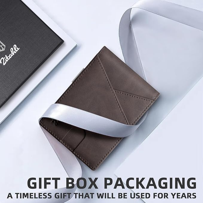 Zitahli Wallet for Men - with Money Clip Slim Leather Slots Credit Card Holder RFID Blocking Bifold Minimalist Wallets with Gift Box