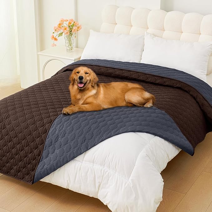 Smiry Waterproof Dog Bed Cover Blanket, Soft Reversible Pet Blanket, Washable Leakproof Cats Dogs Couch Cover for Sofa, Couch, Furniture, Plaid (82x82 Inch, Chocolate/Dark Grey)