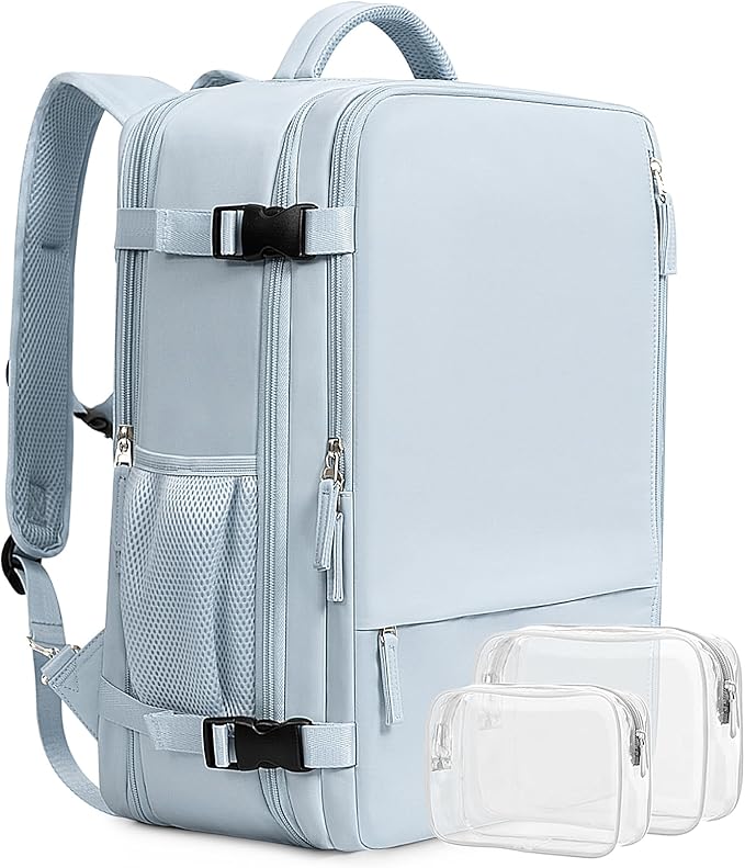 Beraliy Large Travel Backpack Women, Airline Approved Backpack, Carry On luggage, 17 inch Laptop Backpack, Waterproof Business Hiking Bag, Light-blue