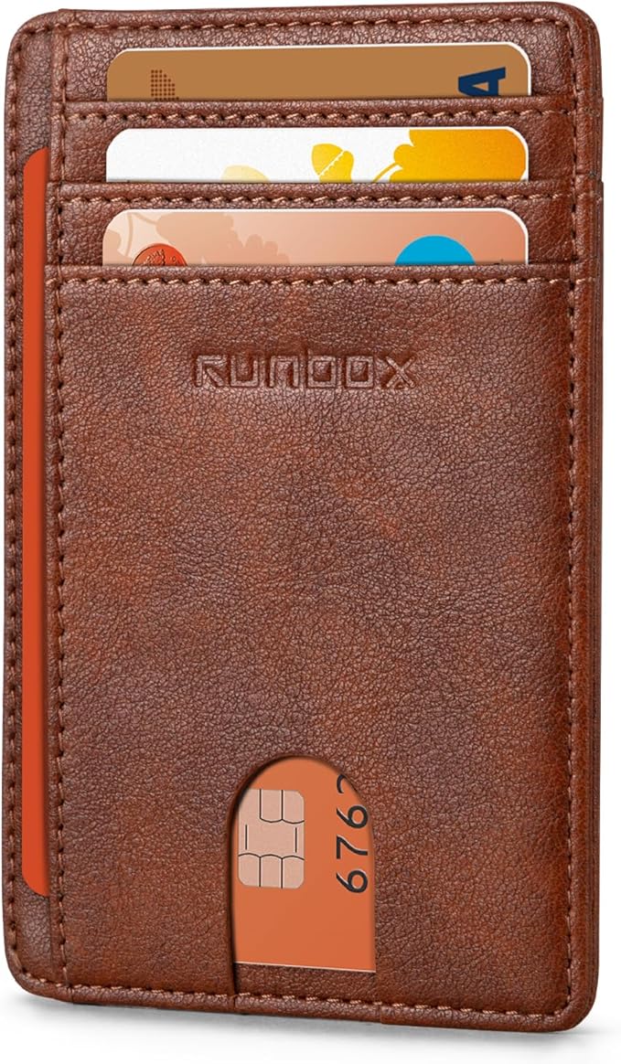 RUNBOX Slim ID Cases Minimalist Front Pocket RFID Blocking Leather Wallets for Men and Women Card Holder Wallets Gifts for men