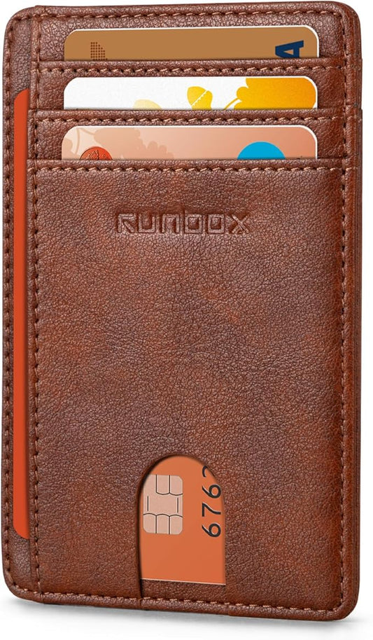 RUNBOX Slim ID Cases Minimalist Front Pocket RFID Blocking Leather Wallets for Men and Women Card Holder Wallets Gifts for men