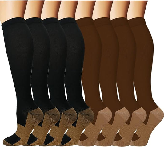 Graduated Copper Compression Socks for Men & Women Circulation 8 Pairs 15-20mmHg - Best for Running Athletic Cycling