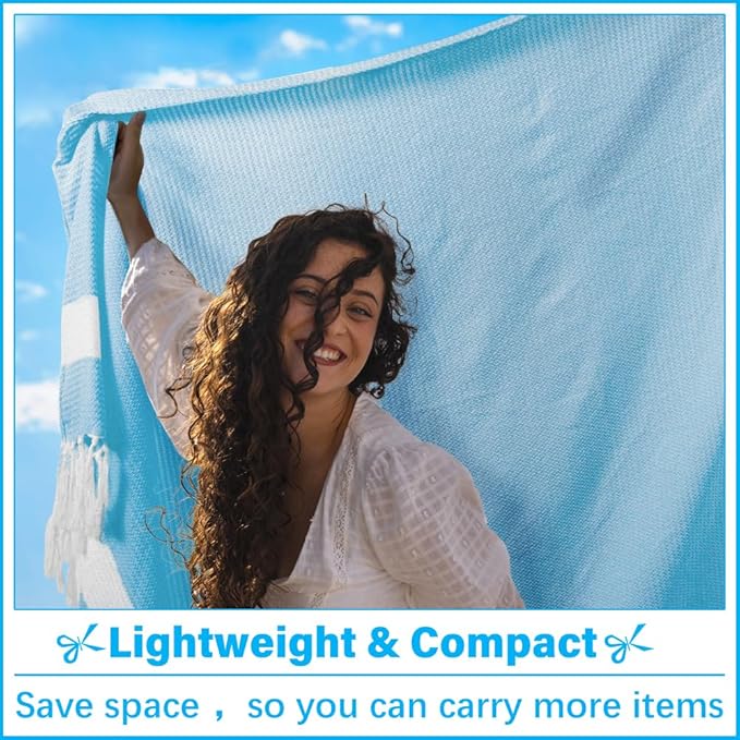 Oversized Turkish Beach Towel Blanket XXL Cotton Sandproof Towels Boho Woven Extra Large Big Sand Free Giant Throw Blankets Huge Quilt XL Picnic Camping Necessities Cloud For Adult Gifts Blue