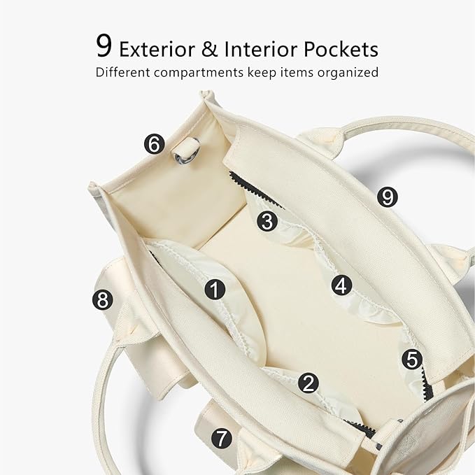 TOPDesign Heavy-Duty Canvas Tote Bag for Women, Adjustable Crossbody/Shoulder Handbag with 9 Pockets, Everything Tote