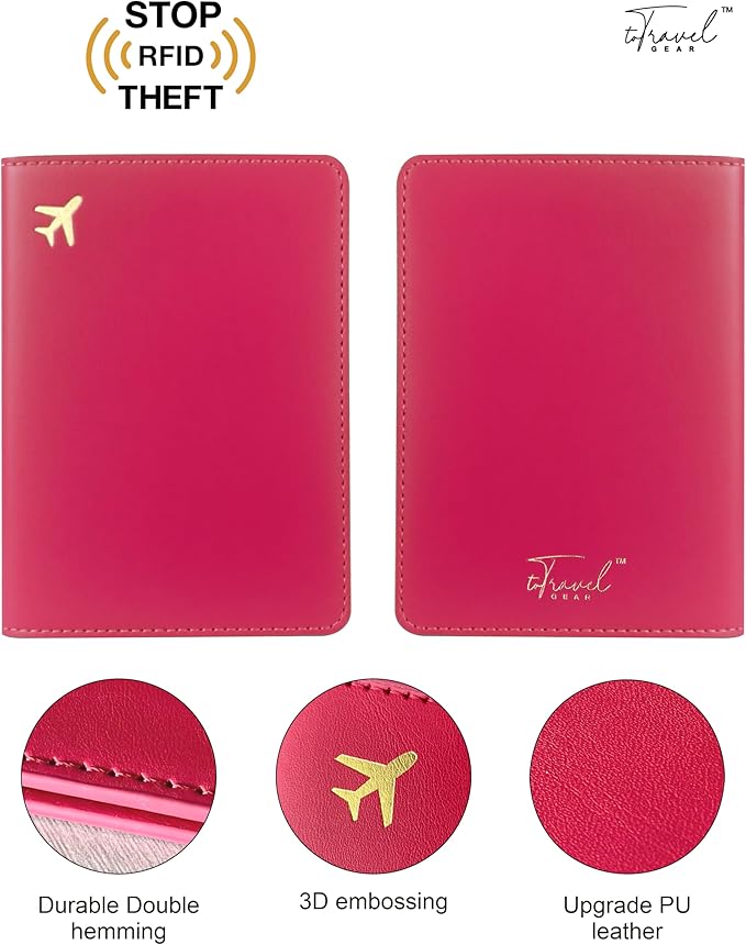 PU Leather Passport Holder Covers Case, Waterproof Rfid Blocking Travel Wallet Passport Holder(Claret Red)
