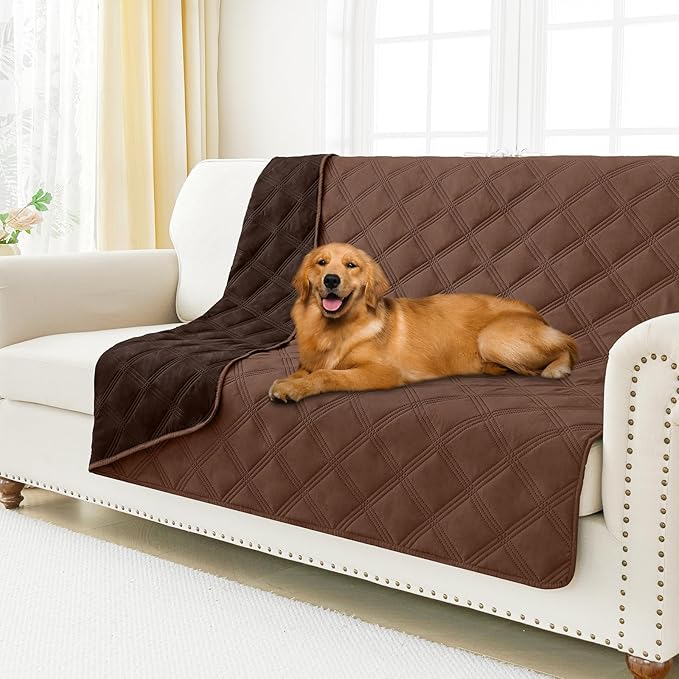 Smiry Waterproof Dog Bed Cover Blanket 68x82, Soft Reversible Pet Blanket, Washable Leakproof Cats Dogs Couch Cover for Sofa, Couch, Furniture, Lattice, Brown/Chocolate