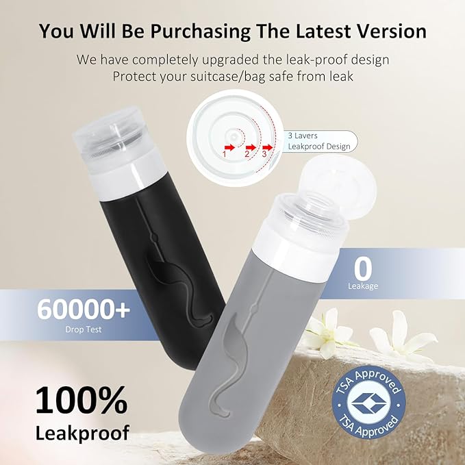 Empty 3 oz Travel Size Bottles Toiletries Containers for Toiletries Liquids，Small Silicone Mini Refillable Leak Proof TSA Approved Travel Bottles for Creams Shampoo and Conditioner Traveling