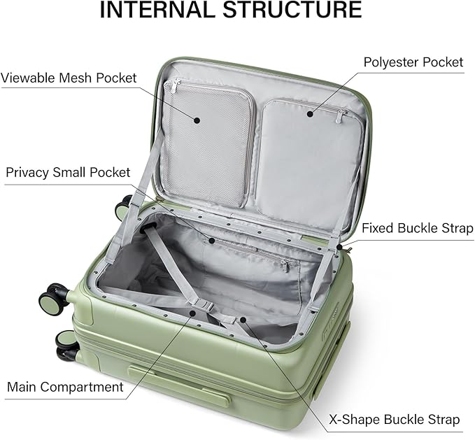 MILADA Expandable Carry On Luggage with Spinner Wheels PC Hard Shell Suitcases 20 Inch Top Opening Travel Suitcase with Wheels TSA Approved Luggage Trunk Rolling Carry-On, Bamboo Green