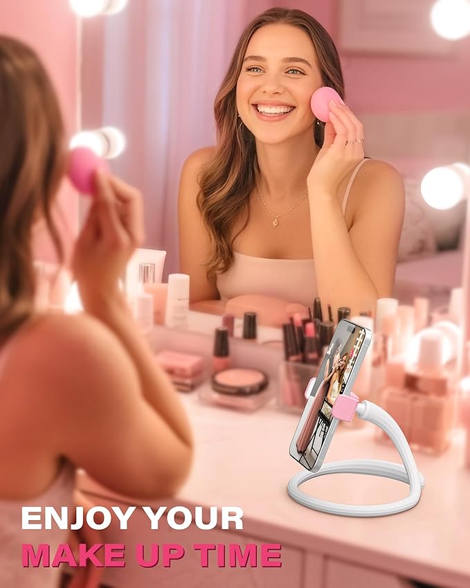 A2C Flexible Phone Holder for Treadmill, Peloton, Stroller, Shopping Cart, Desk, Portable Gooseneck 16.5” Long Arm Phone Mount for 4.7”-6.5" Smartphones, Gym Accessories for Women, Pink