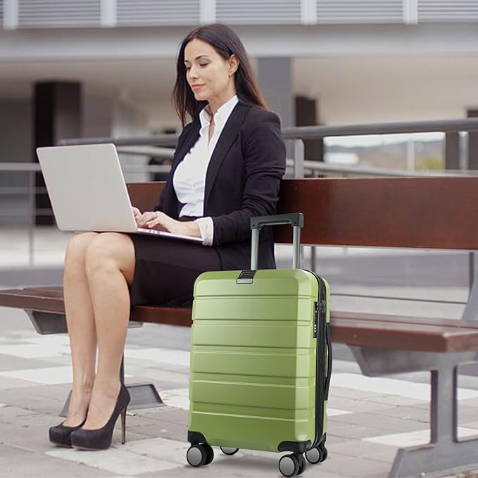 KROSER Hardside Expandable Carry On Luggage with Spinner Wheels & Built-in TSA Lock, Durable Suitcase Rolling Luggage with USB Port, Carry-On 20-Inch, Green