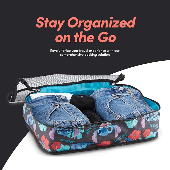 Disney Minnie Mickey Stitch Packing Cubes - Winnie the Pooh, Princess Cinderella, Cars, Toy Story 5 Piece Packing Cubes Compression - Travel Essential - Luggage Suitcase Organizer Set