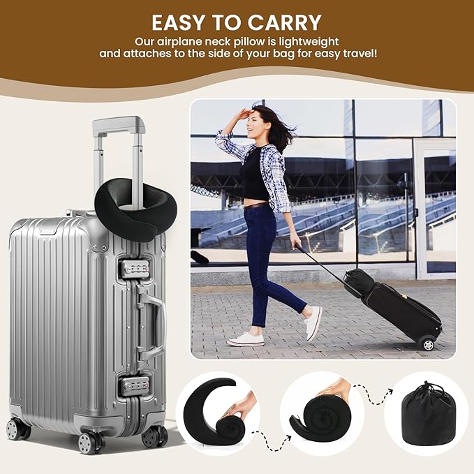 Neck Pillow, Travel Pillow uses Memory Foam to Support Neck Comfort, Ideal Companion for Airplane and car Travel, Compact, Convenient, and Versatile Airplane Sleep Pillow(Black)