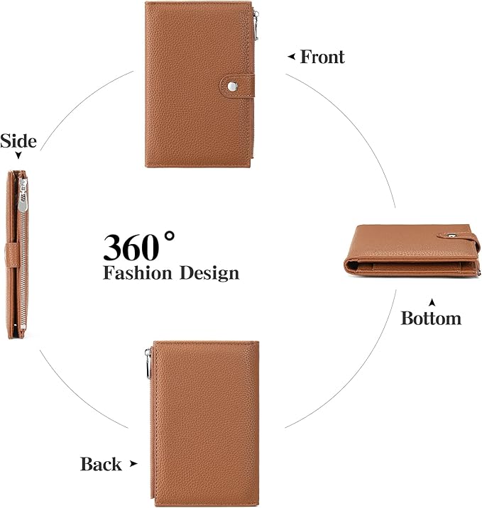 Passport Holder for Women Leather Passport Wallet for Travel RFID Blocking Passport Wallet Credit Card Holder with Zipper Pocket