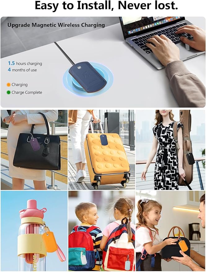 Luggage Tag with Tracker (iOS Only), Premium PU Leather Luggage Tags for Suitcase, Privacy Cover & ID Card Slot, Stainless Loop for Travel Bags, Backpack, Pet Carrier, Ideal Gadgets (Purple)