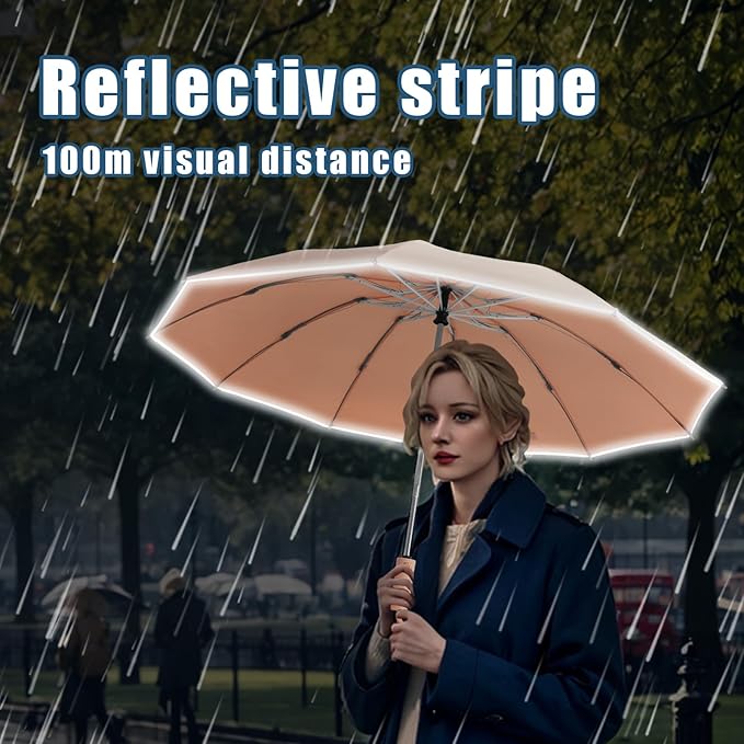 Large Windproof Travel Umbrella, Portable Reverse Folding Car Umbrella, Compact Inverted Design with Waterproof Canopy, Automatic, 10 Durable Ribs, 45.6/13 Inch, Fits Backpack