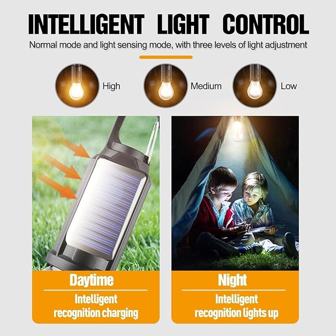 MODOAO Solar Tent Lights USB Rechargeable Led Camping Lantern ,Outdoor Hanging Light Bulbs with Clip Hook for Camping, Christmas, Decorations, Emergency,Flashlight (1pcs) (1)