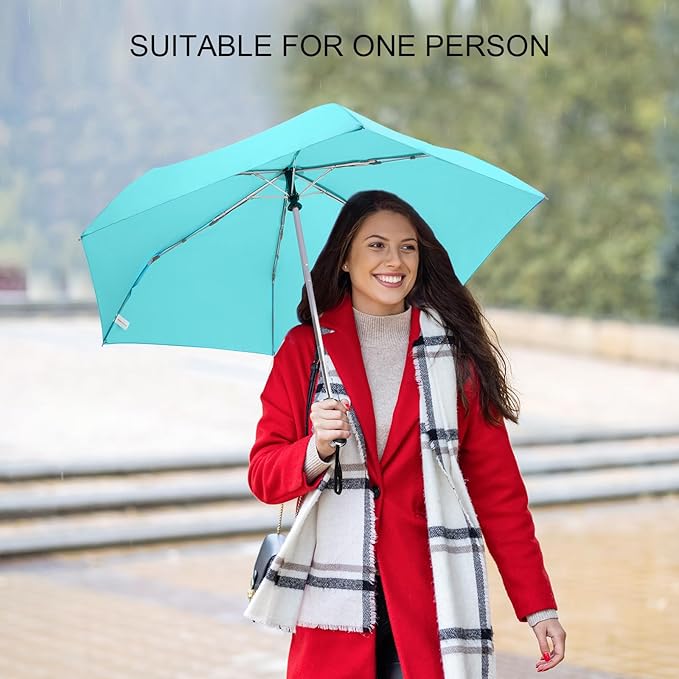 LEAGERA Compact Travel Umbrella for Purse - Flat Handle, Waterproof for Light Rain