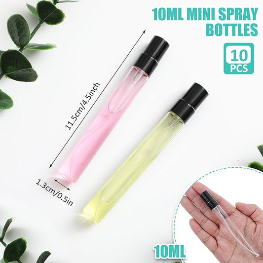 Zhehao 50 Pcs Mini Spray Bottles 10 ml Clear Glass Perfume Bottles Refillable Fine Mist Perfume Atomizer Portable Empty Sample Containers for Cleaning, Essential Oils, Travel (Black Cap)