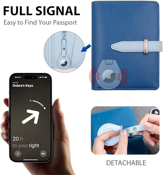 Deziliao Passport wallets, Mulit-purpose RFID Blocking Passport Holder AirTag Wallet, Travel Wallet (Blue)