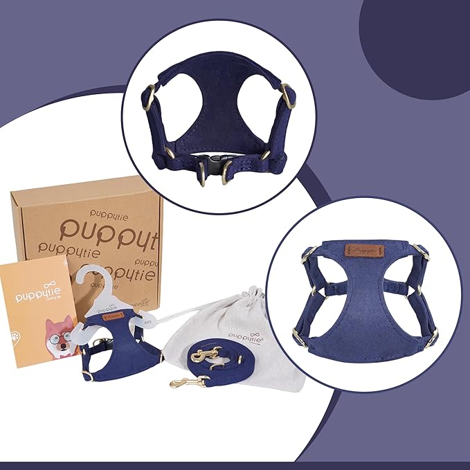 Puppytie No Pull Small Dog Harness with Multifunction Dog Leash,Lightweight Soft Adjustable No Choke Escape Proof Pet Harness Vest Pet Harness Vest,Navy,S