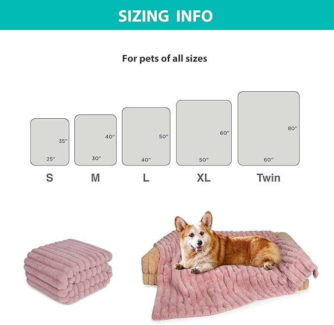 Waterproof Dog Blanket for Bed, Luxury Plush Washable Large Dogs Blankets for Furniture Protection, Super Soft Calming Pet Blanket for Indoors (Pink, 60"x80")