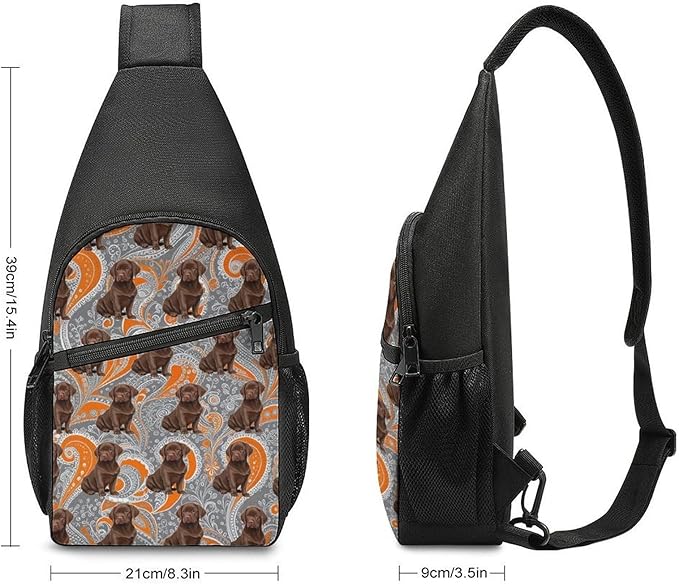 SWEET TANG Elegant Chest Cross Body Bag Puppy Chocolate Lab Paisley Sling Shoulder Backpack for Women, Adjustable and Comfortable Gym Sack, Anti Theft Cycling Traveling Hiking Daypack