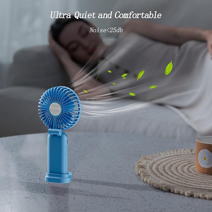 Portable Fan, 4200mAh Battery Operated Fan, 5 Speeds&Digital Display, Makeup Fans for Women with Base, 180°Foldable 3in1 Handheld/Neck/Desk Fan for Outdoor Indoor,Ultra Quiet (sky blue)