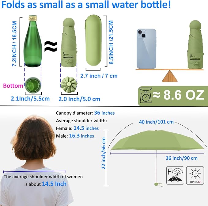BAODINI Travel Essentials Mini Umbrella for Purse With Case Small Compact UV Sun Protection Lightweight Tiny Pocket Manual Open Close Umbrella for Women Kids and Men Fit Purse Backpack