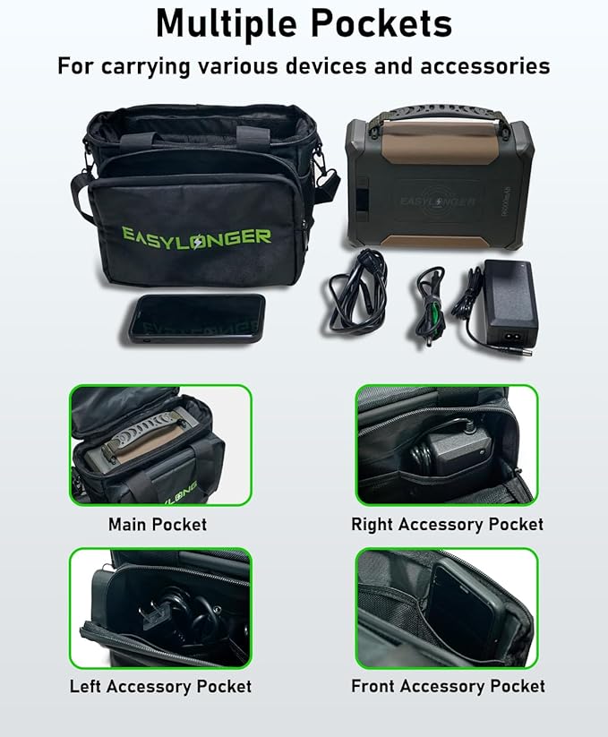 EASYLONGER Travel Carrying Case Compatible with ES960, MARBERO M82/M138, Apowking ‎R100, Anker SOLIX/A1727, etc. Battery Pack Storage Bag with Cable Organizer and Detachable Shoulder Strap, Black