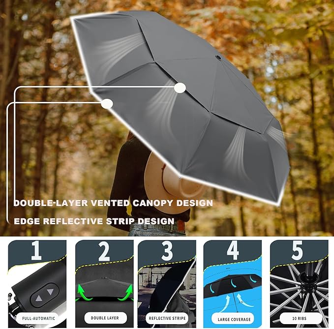 MRTLLOA 42/49 Inch Compact Windproof Travel Umbrella for Rain, Lightweight, Portable, Automatic, Strong, Waterproof Folding Umbrellas for Women, Men and Teenagers