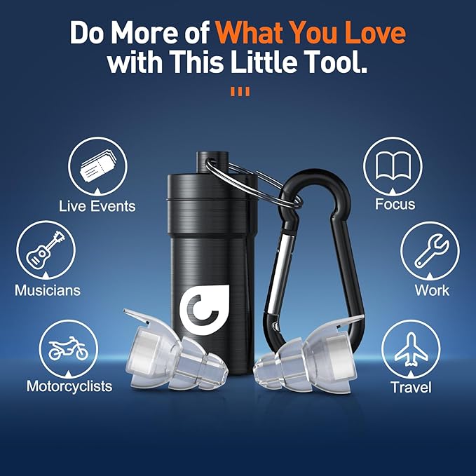 High Fidelity Concert Ear Plugs, Noise Cancelling Silicone Ear Plugs 2 Pairs Great for Concerts Loud Music, Musicians, Motorcycles, Airplanes, Raves, Hearing Protection -23 dB