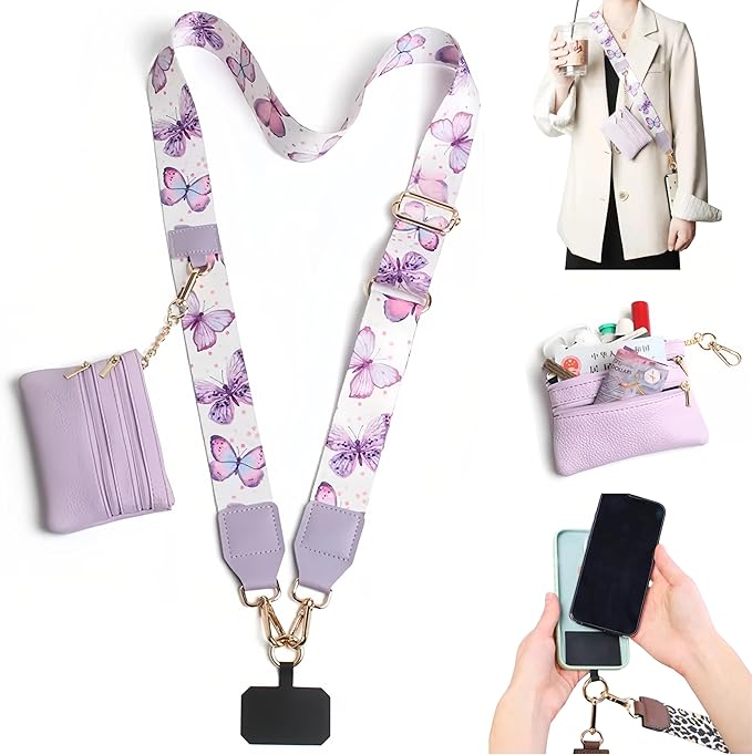 Crossbody Body Phone Holder for Women, New Phone Strap with Zippered Pouch, Adjustable Crossbody Strap (Lavender)