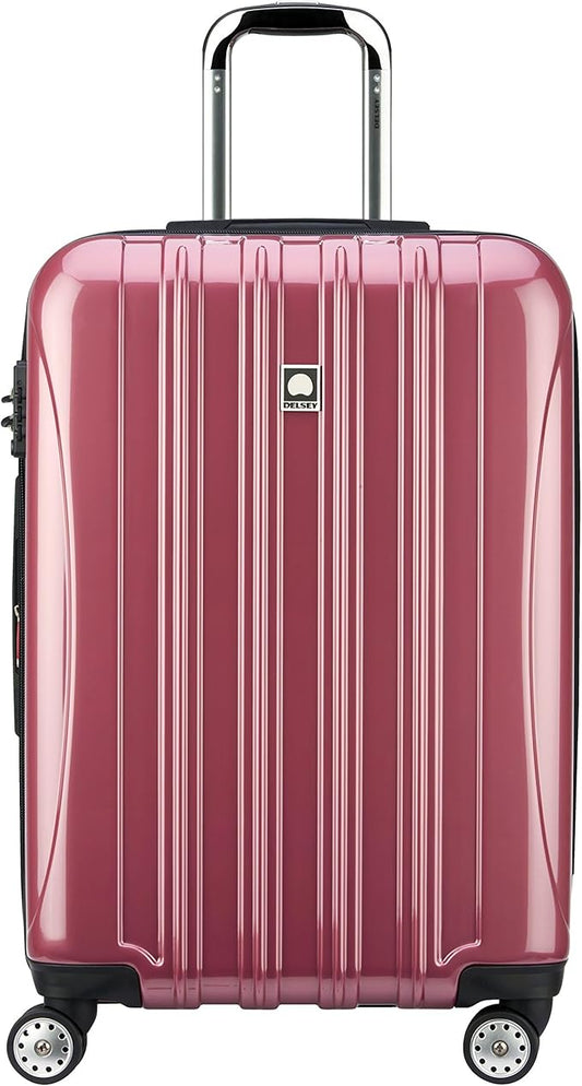 DELSEY PARIS Helium Aero Hardside Expandable Luggage with Spinner Wheels, Peony Pink, Checked-Medium 24 Inch