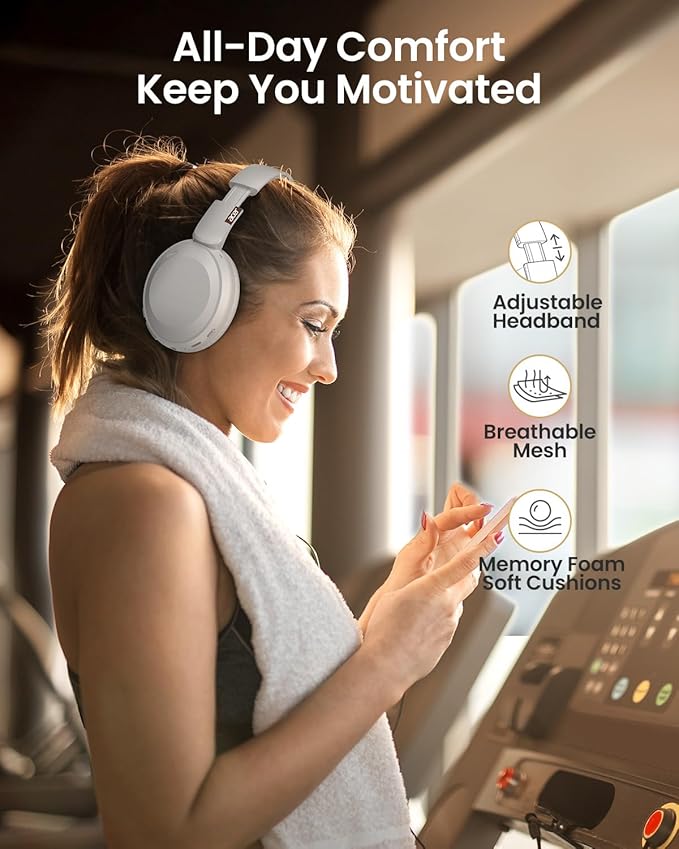 acer Wireless Bluetooth Headphones, 70 Hours Playtime, Foldable Over-Ear Headphones with 40mm Drivers, Memory Foam Earpads, Multipoint Bluetooth 6.0 for Travel, Home, Office, White