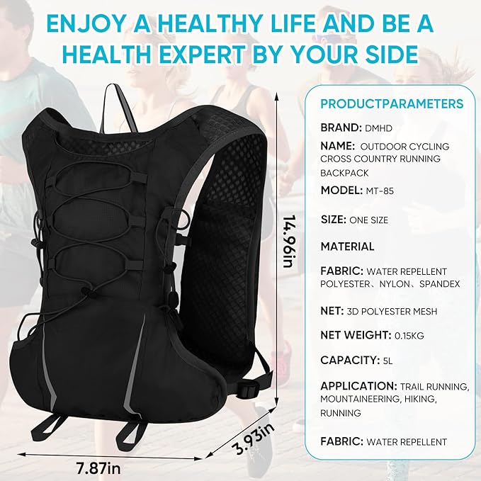 DMHDV Running Vest for Women&Men,Hydration Backpack 5L Water Backpack with 2L Water Bladder,Ultra-Lightweight Hydration Vest Adjustable Breathable Mesh Gear for Hiking,Trail,Running,Cycling,Marathon