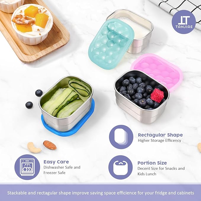 Snack Pro - Small (1 CUP) Stainless Steel Snack Containers for Kids | Easy Open Leak Proof Food Containers with Silicone Lids - Perfect Metal Toddler Lunch Box for Daycare and School (8oz*3)