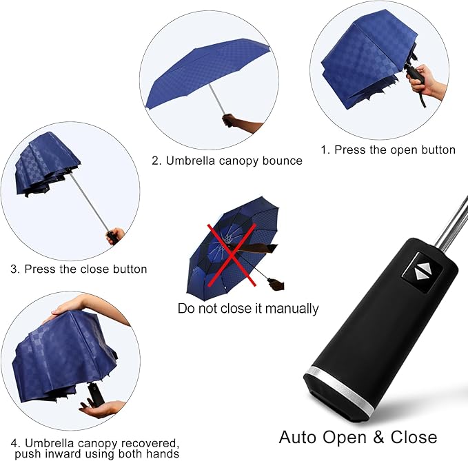 Satol 46/54/62 Inch Large Golf Umbrella, Windproof 10 Ribs Automatic Open/Close Oversize Double Canopy Vented Portable Folding Travel Umbrellas, UPF 50+ Sun & Rain Compact Umbrellas for Outdoor