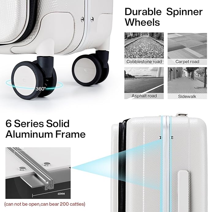 Hanke 20 Inch Carry On Luggage Hard Shell Suitcases with Wheels Luggage Suitcase Travel Luggage for Women Men Rolling Luggage Bags for Business Trip Weekender-Ivory white