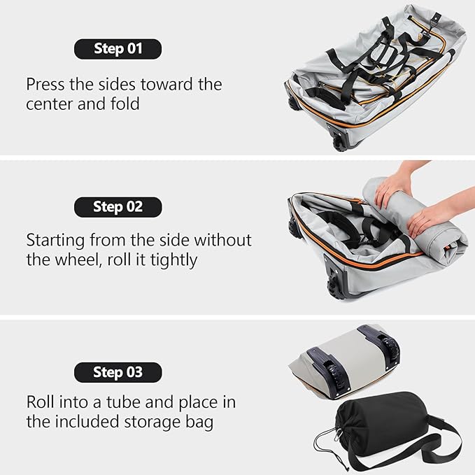 110L/140L Expandable Soft-Sided Foldable Duffle Bag with 2 Rubber Wheels,Packable 32” Rolling Carry-On with Multi-Pockets & Compartments,Grey