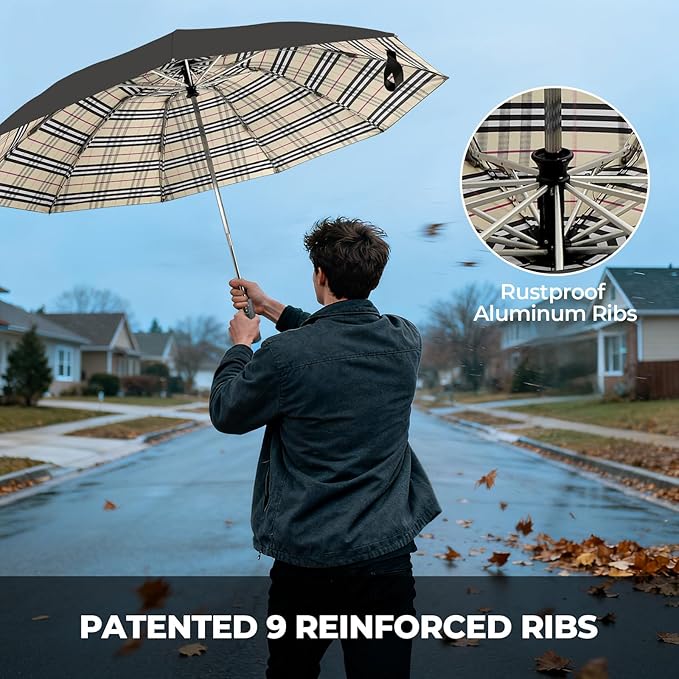 LLanxiry Compact Travel Umbrella, 44" Canopy, Automatic Open/Close Windproof Umbrella, 210T Pongee, 8-Rib Fiberglass, Travel Size Mini, Portable Rain/Sun Umbrellas UPF 50+ with Cover