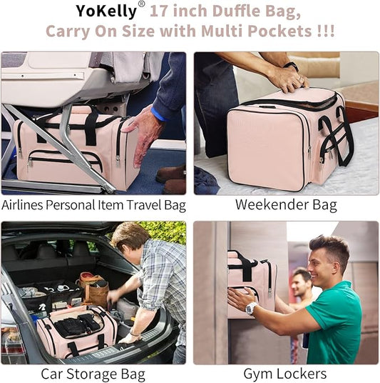 Small Gym Duffle Bag - 17 inch Carry On Weekender Bag for Travel Sport (17x10x9 in) - Pink
