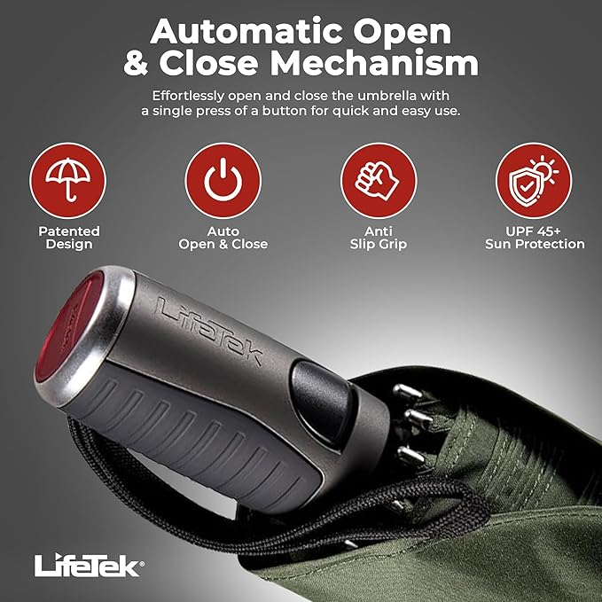 LifeTek Premium Travel Umbrella - Windproof & Compact for Men & Women, Automatic Open Close, Fits in Purse Laptop Bag or Backpack, Strong Frame for Heavy Rain & Sun UV Protection