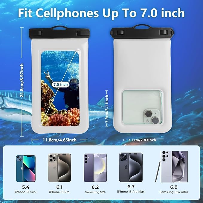 Floatable Soap Bubble Waterproof Phone Pouch/Case with Crossbody Lanyard for iPhone 17 16 Pro Max/15 Pro/14/13/12, IP68 Cellphone Dry Bag Beach Cruise Ship Essentials, 1 Pack-Sand Dollar-7″