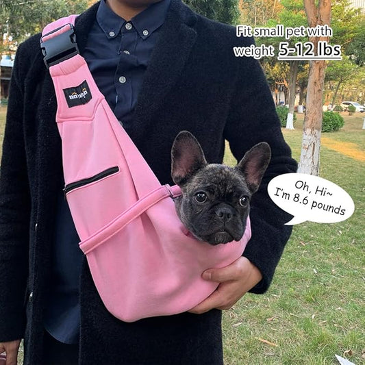 NATUYA Small Dog Carrier Sling Cat Sling,Adjustable Strap Hand Free Pet Puppy for Outdoor Traveling Subway (Pink, Snap)
