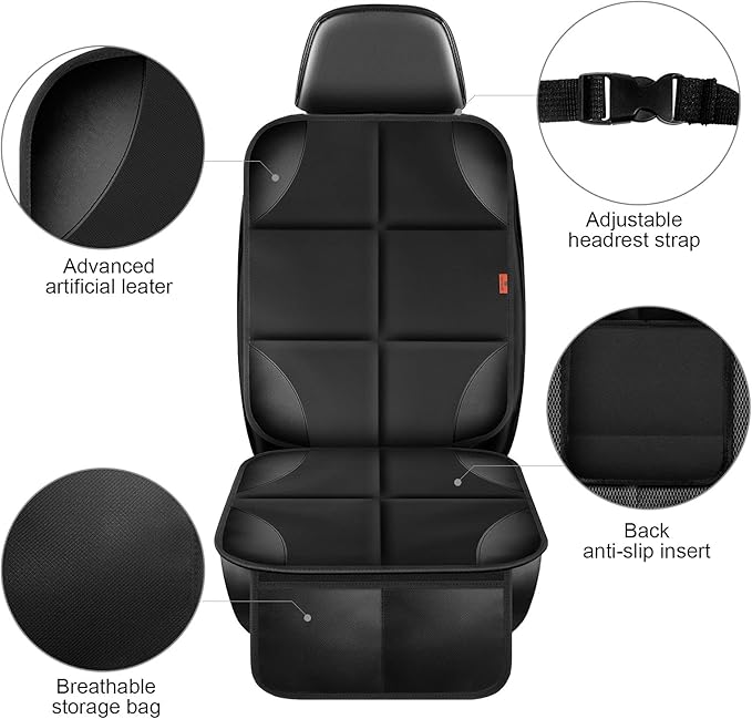 XHYANG Car Seat Protector 1 Pack Car Seat Cushion Mat Thickest Padding,Waterproof 600D Fabric Car Seat Covers for Non-Slip Backing Mesh Pockets for Baby and Pet (Brown, 1 Pc)