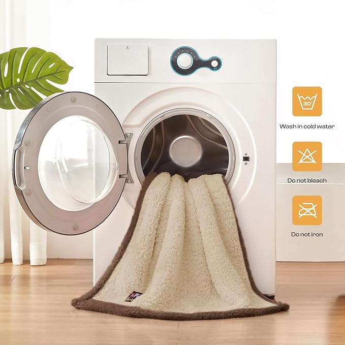 Luciphia Waterproof Pet Blanket for Medium Large Dogs Soft Cat Sherpa Calming Thick Cover Leakproof Cozy Puppy Sofa Bed Car Couch Protector(Beige/Brown,80x63 inches)