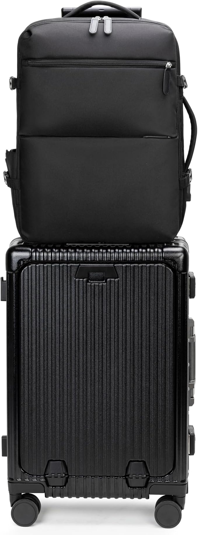 feilario 2 Piece Set 20in Aluminium Frame PC Hard Shell Spinner Wheels Luggage, Built-In TSA lock Carry on Suitcase, with Cup Holder, USB Port, Phone Holder